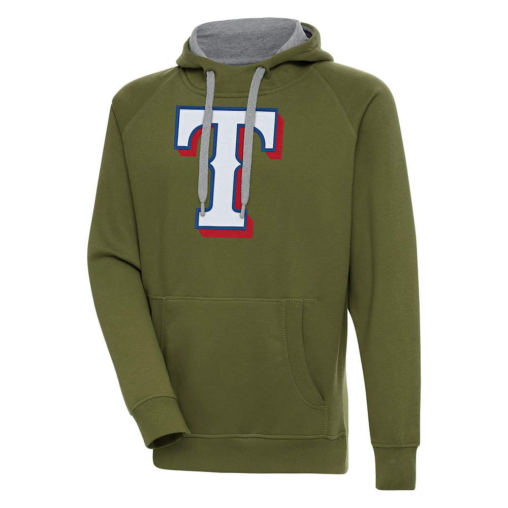 Men's Antigua Olive Texas Rangers Victory Pullover Hoodie