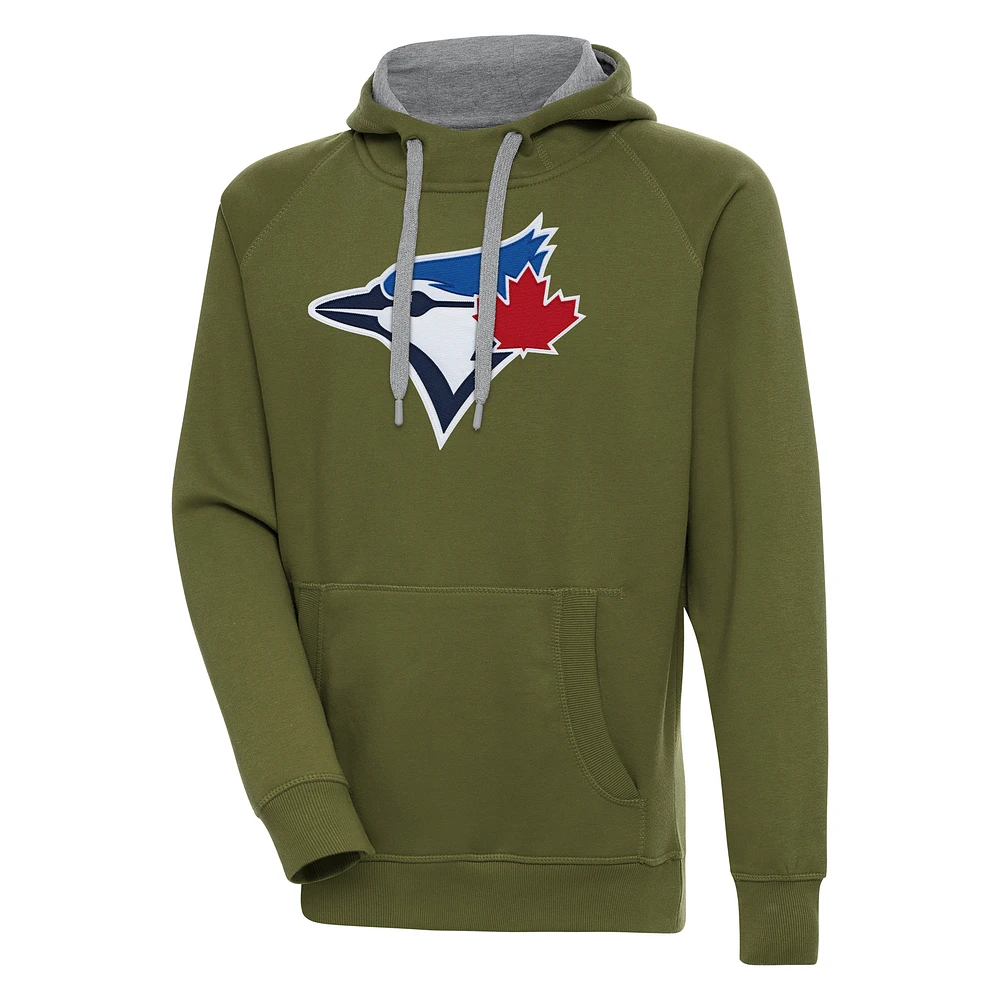 Men's Antigua Olive Toronto Blue Jays Victory Pullover Hoodie