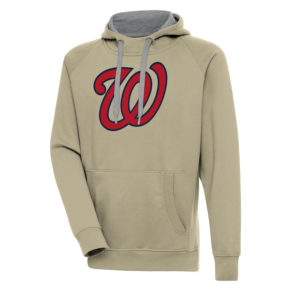 Men's Antigua Khaki Washington Nationals Victory Pullover Hoodie