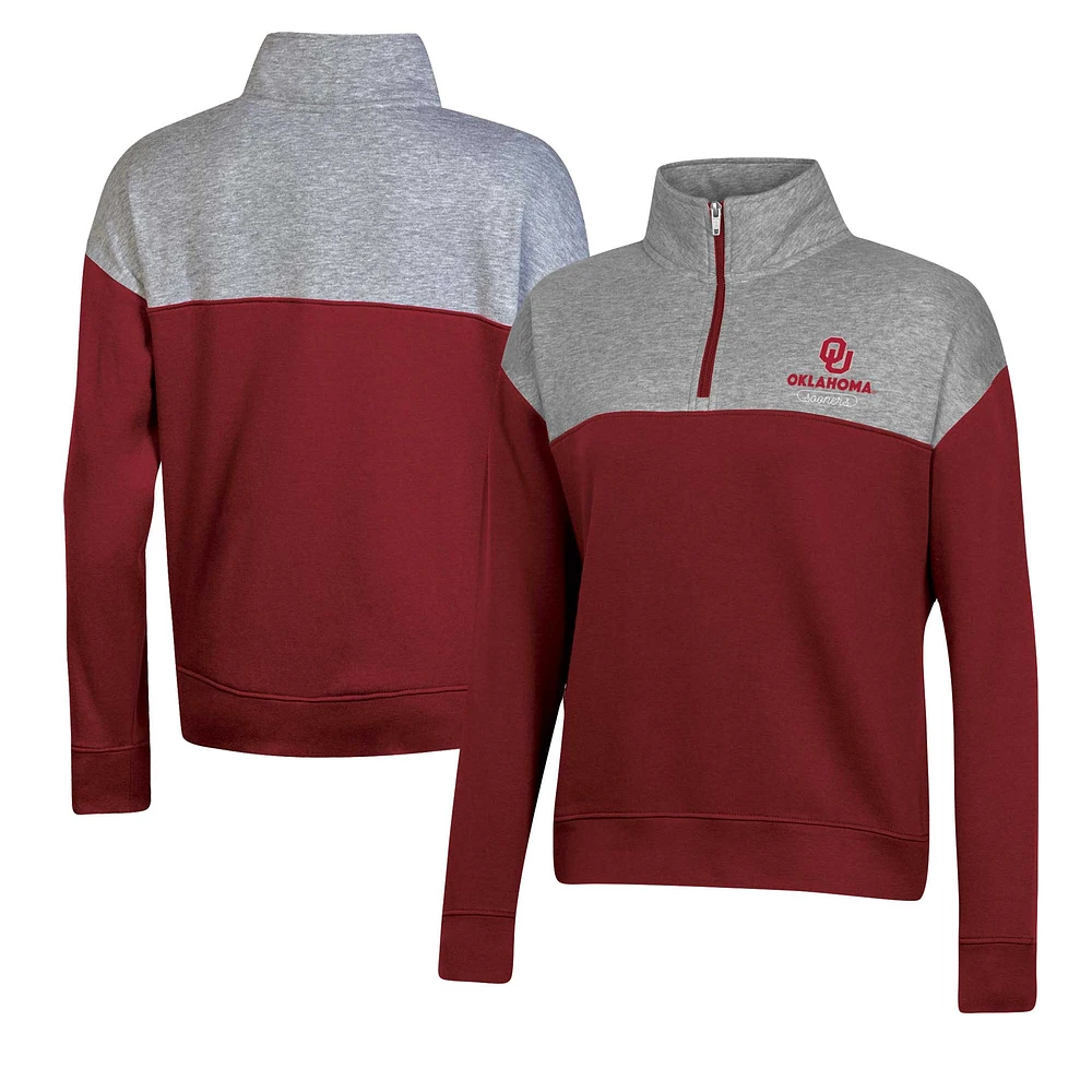 Women's Champion Crimson Oklahoma Sooners Color-Blocked Quarter-Zip Sweatshirt