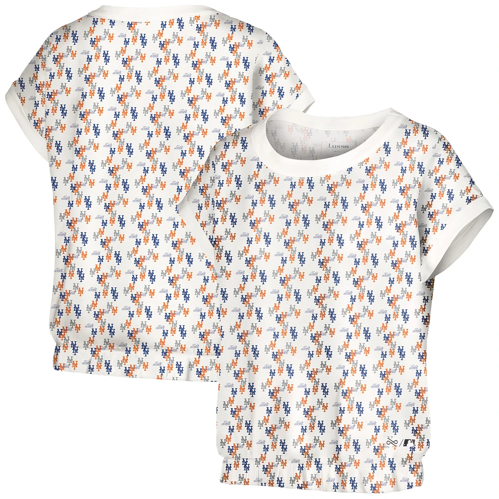 Women's Lusso White New York Mets Madge Dolman Tri-Blend T-Shirt