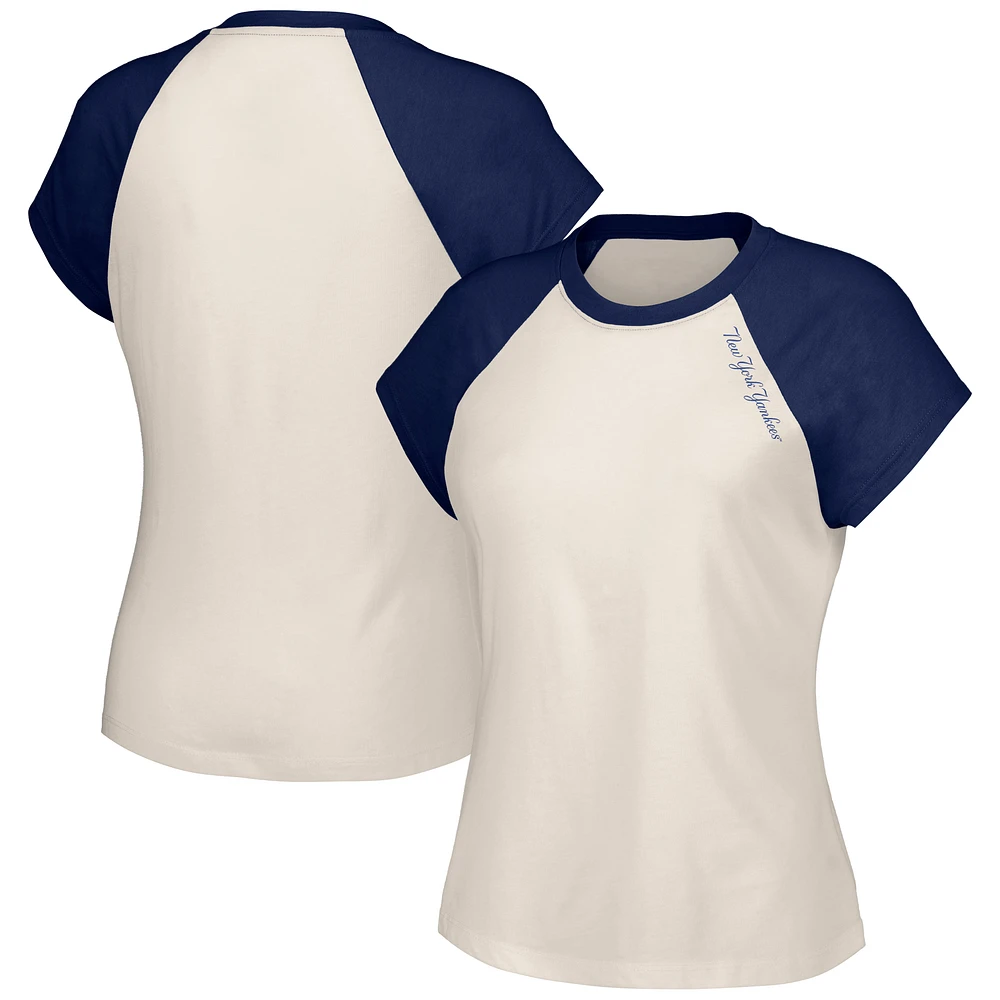 Women's Lusso White New York Yankees Nikki Raglan T-Shirt