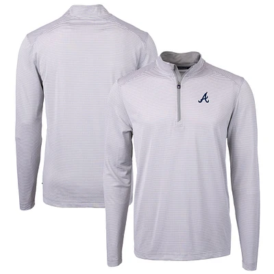 Men's Cutter & Buck Gray/White Atlanta Braves Virtue Eco Pique Micro Stripe Recycled Quarter-Zip Pullover Top