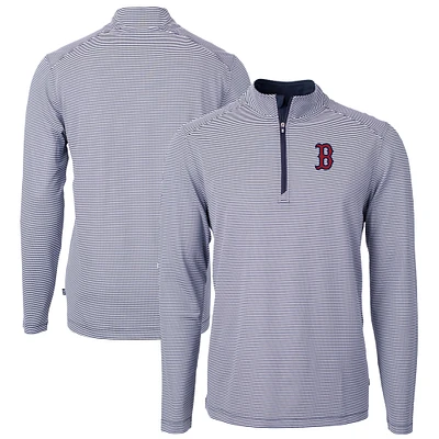 Men's Cutter & Buck Navy/White Boston Red Sox Virtue Eco Pique Micro Stripe Recycled Quarter-Zip Pullover Top