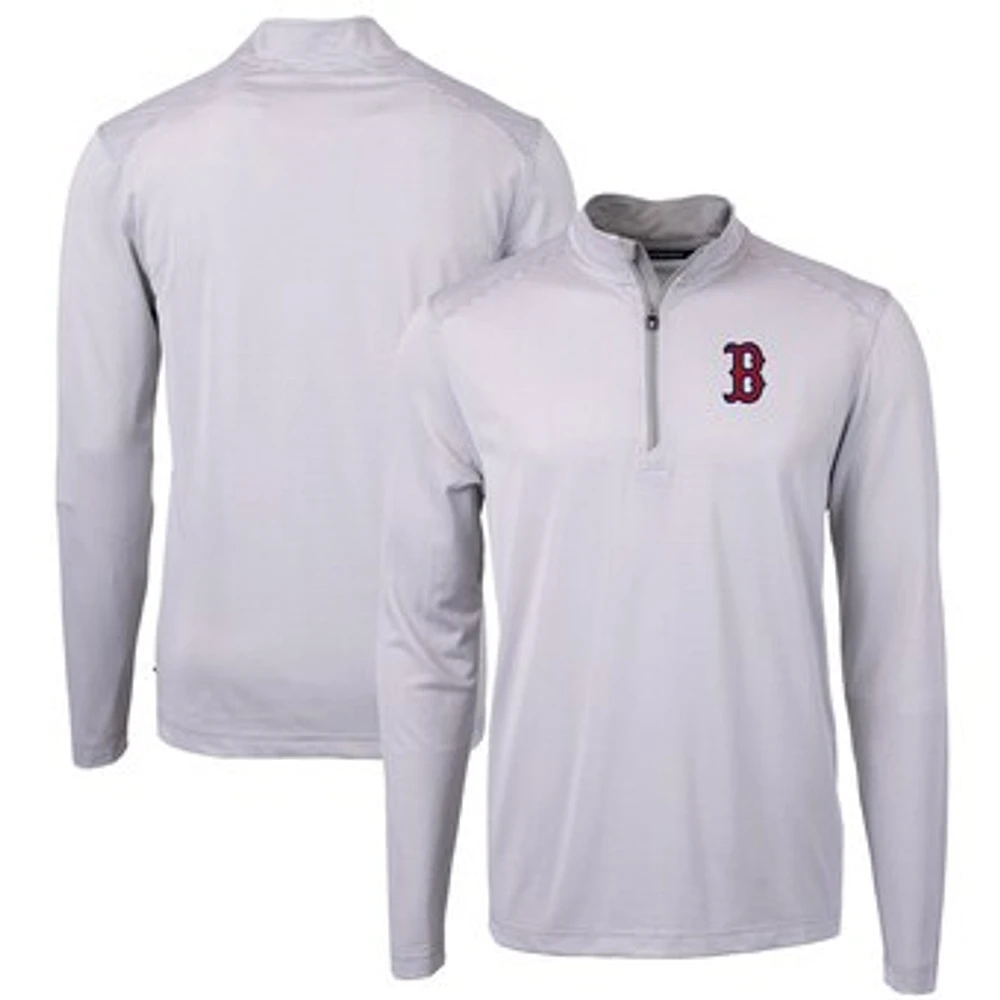 Men's Cutter & Buck Gray/White Boston Red Sox Virtue Eco Pique Micro Stripe Recycled Quarter-Zip Pullover Top