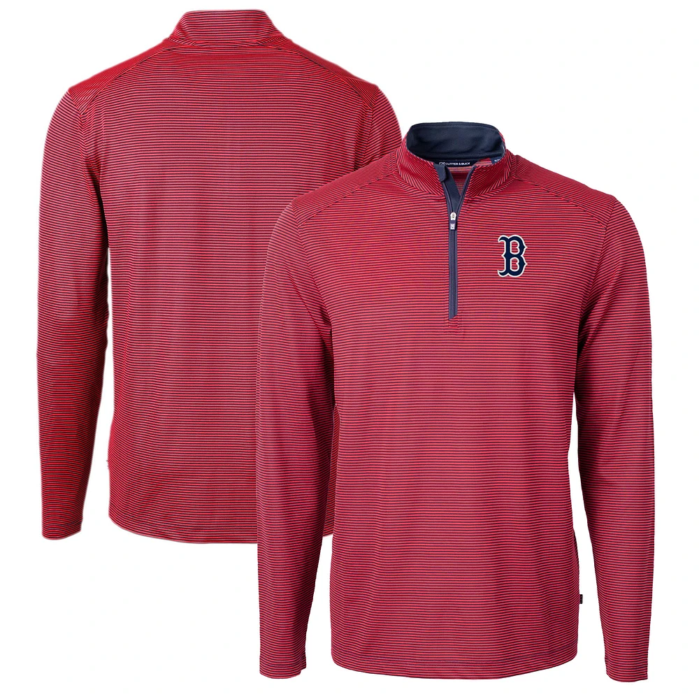 Men's Cutter & Buck Red/Navy Boston Red Sox Virtue Eco Pique Micro Stripe Recycled Quarter-Zip Pullover Top