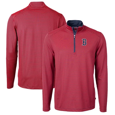 Men's Cutter & Buck Red/Navy Boston Red Sox Virtue Eco Pique Micro Stripe Recycled Quarter-Zip Pullover Top