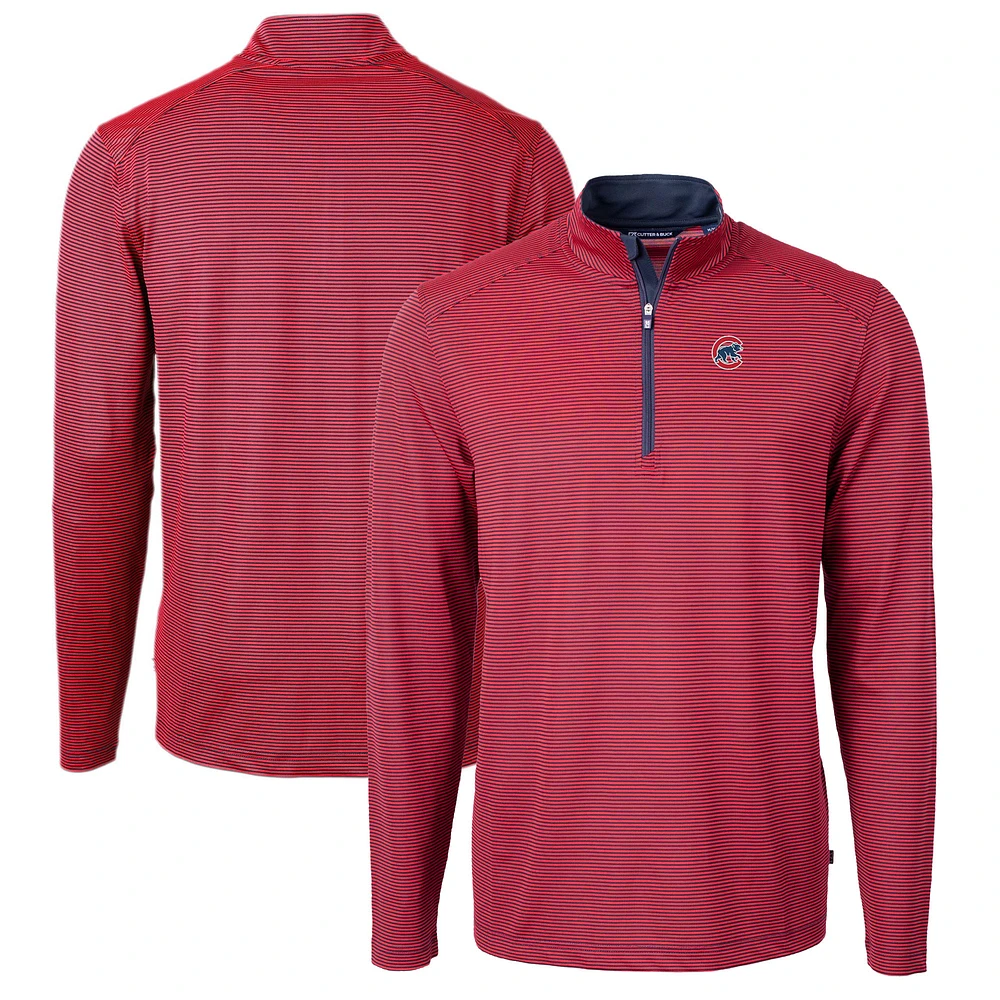 Men's Cutter & Buck Navy/ Chicago Cubs Virtue Eco Pique Micro Stripe Recycled Quarter-Zip Pullover Top