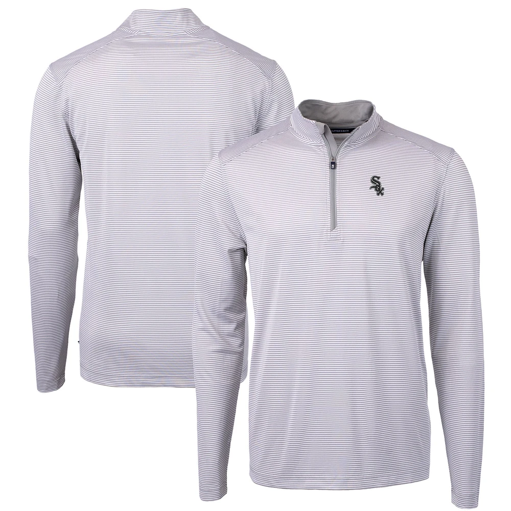 Men's Cutter & Buck Gray/White Chicago White Sox Virtue Eco Pique Micro Stripe Recycled Quarter-Zip Pullover Top