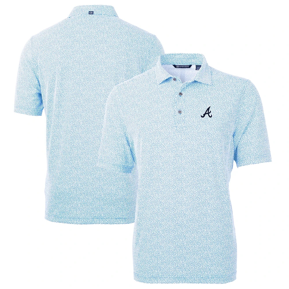 Men's Cutter & Buck Light Blue Atlanta Braves Virtue Eco Pique Botanical Print Recycled Polo