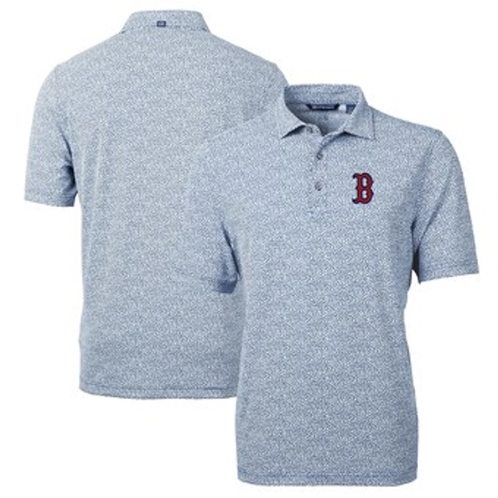 Men's Cutter & Buck Navy Boston Red Sox Virtue Eco Pique Botanical Print Recycled Polo