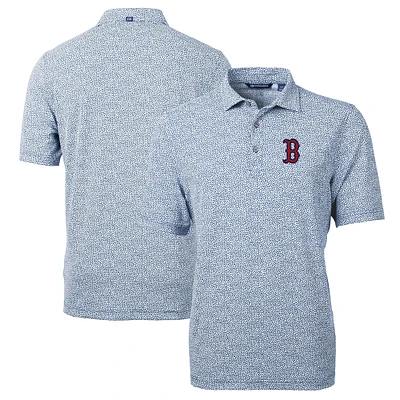 Men's Cutter & Buck Navy Boston Red Sox Virtue Eco Pique Botanical Print Recycled Polo