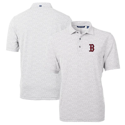 Men's Cutter & Buck Gray Boston Red Sox Virtue Eco Pique Botanical Print Recycled Polo