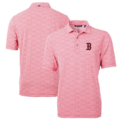 Men's Cutter & Buck Red Boston Sox Virtue Eco Pique Botanical Print Recycled Polo