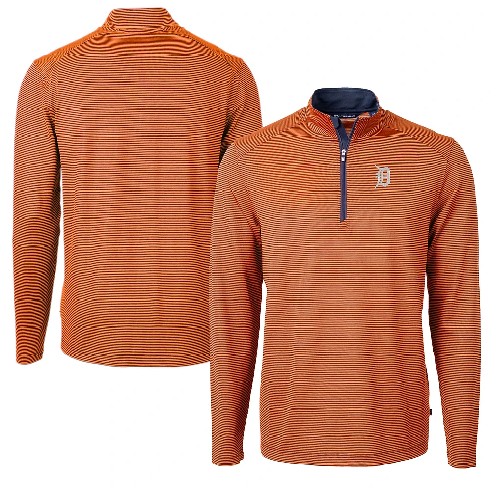 Men's Cutter & Buck Orange/Navy Detroit Tigers Virtue Eco Pique Micro Stripe Recycled Quarter-Zip Pullover Top