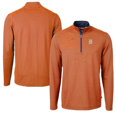 Men's Cutter & Buck Orange/Navy Detroit Tigers Virtue Eco Pique Micro Stripe Recycled Quarter-Zip Pullover Top