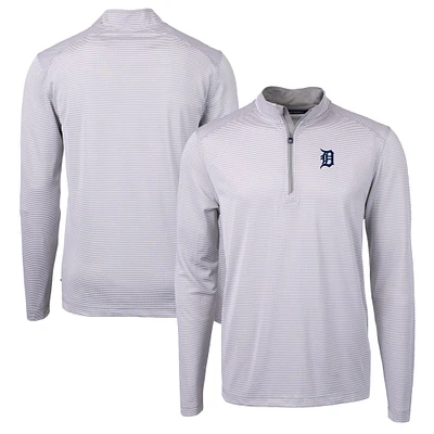 Men's Cutter & Buck Gray/White Detroit Tigers Virtue Eco Pique Micro Stripe Recycled Quarter-Zip Pullover Top