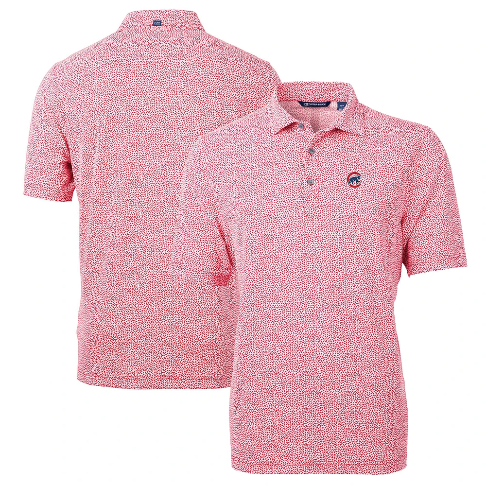 Men's Cutter & Buck Red Chicago Cubs Virtue Eco Pique Botanical Print Recycled Polo
