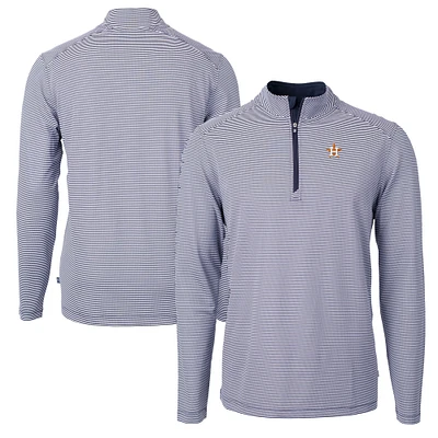 Men's Cutter & Buck Navy/White Houston Astros Virtue Eco Pique Micro Stripe Recycled Quarter-Zip Pullover Top