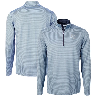 Men's Cutter & Buck Light Blue/Navy Kansas City Royals Virtue Eco Pique Micro Stripe Recycled Quarter-Zip Pullover Top