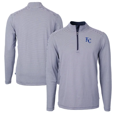 Men's Cutter & Buck Navy/White Kansas City Royals Virtue Eco Pique Micro Stripe Recycled Quarter-Zip Pullover Top