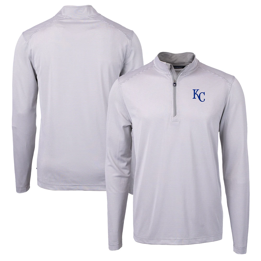 Men's Cutter & Buck Gray/White Kansas City Royals Virtue Eco Pique Micro Stripe Recycled Quarter-Zip Pullover Top