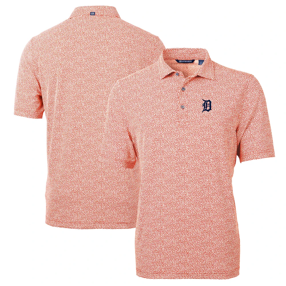 Men's Cutter & Buck Orange Detroit Tigers Virtue Eco Pique Botanical Print Recycled Polo