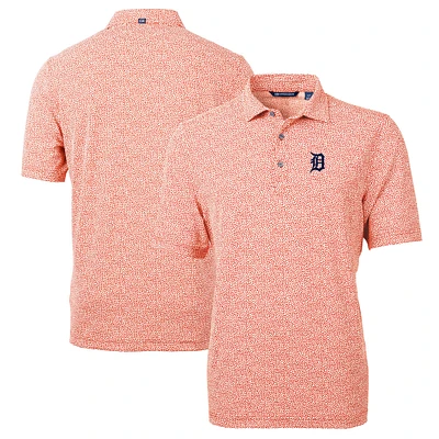 Men's Cutter & Buck Orange Detroit Tigers Virtue Eco Pique Botanical Print Recycled Polo