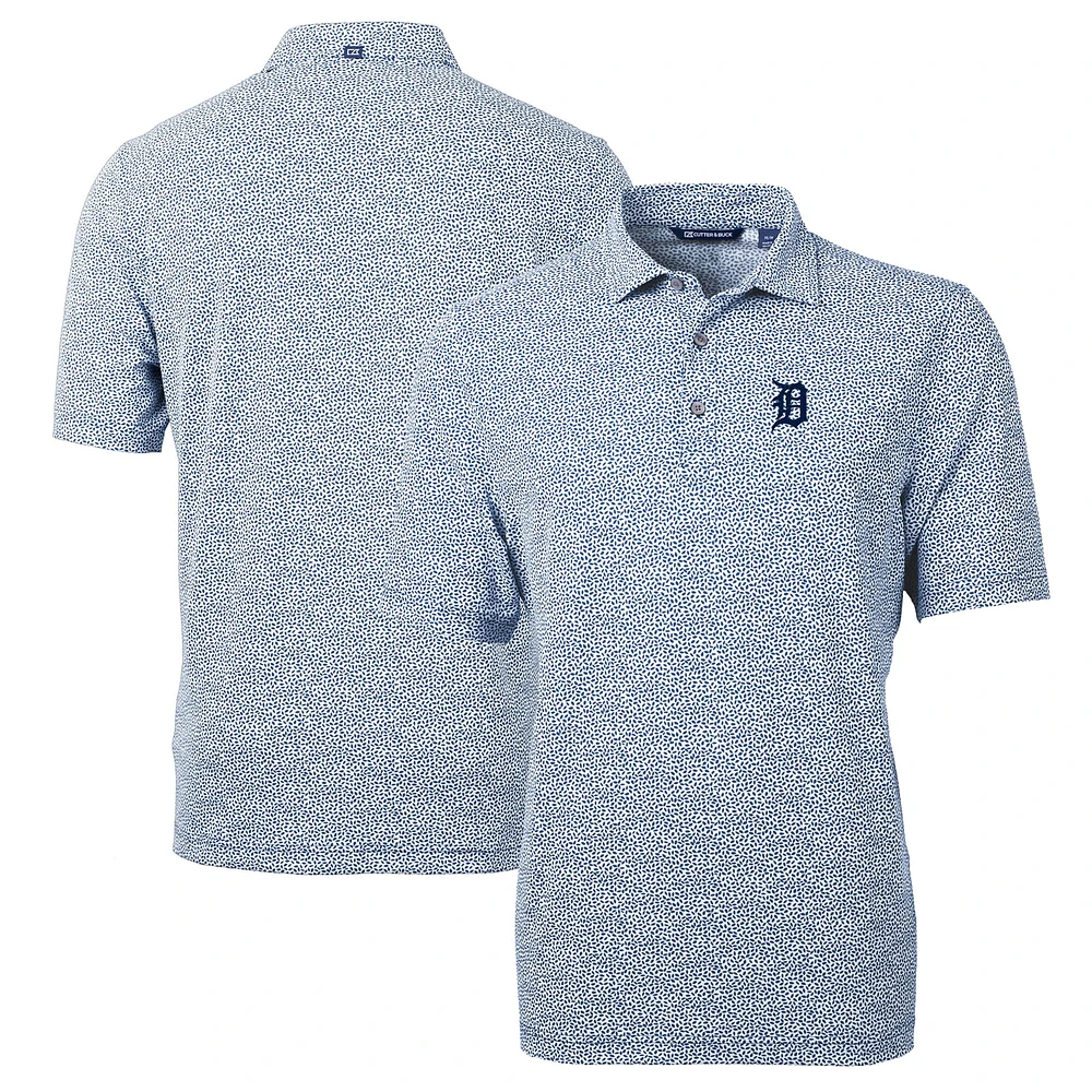 Men's Cutter & Buck Navy Detroit Tigers Virtue Eco Pique Botanical Print Recycled Polo