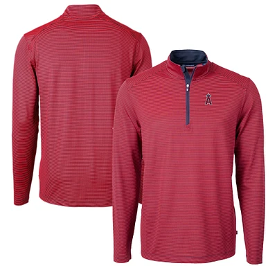 Men's Cutter & Buck Red/Navy Los Angeles Angels Virtue Eco Pique Micro Stripe Recycled Quarter-Zip Pullover Top