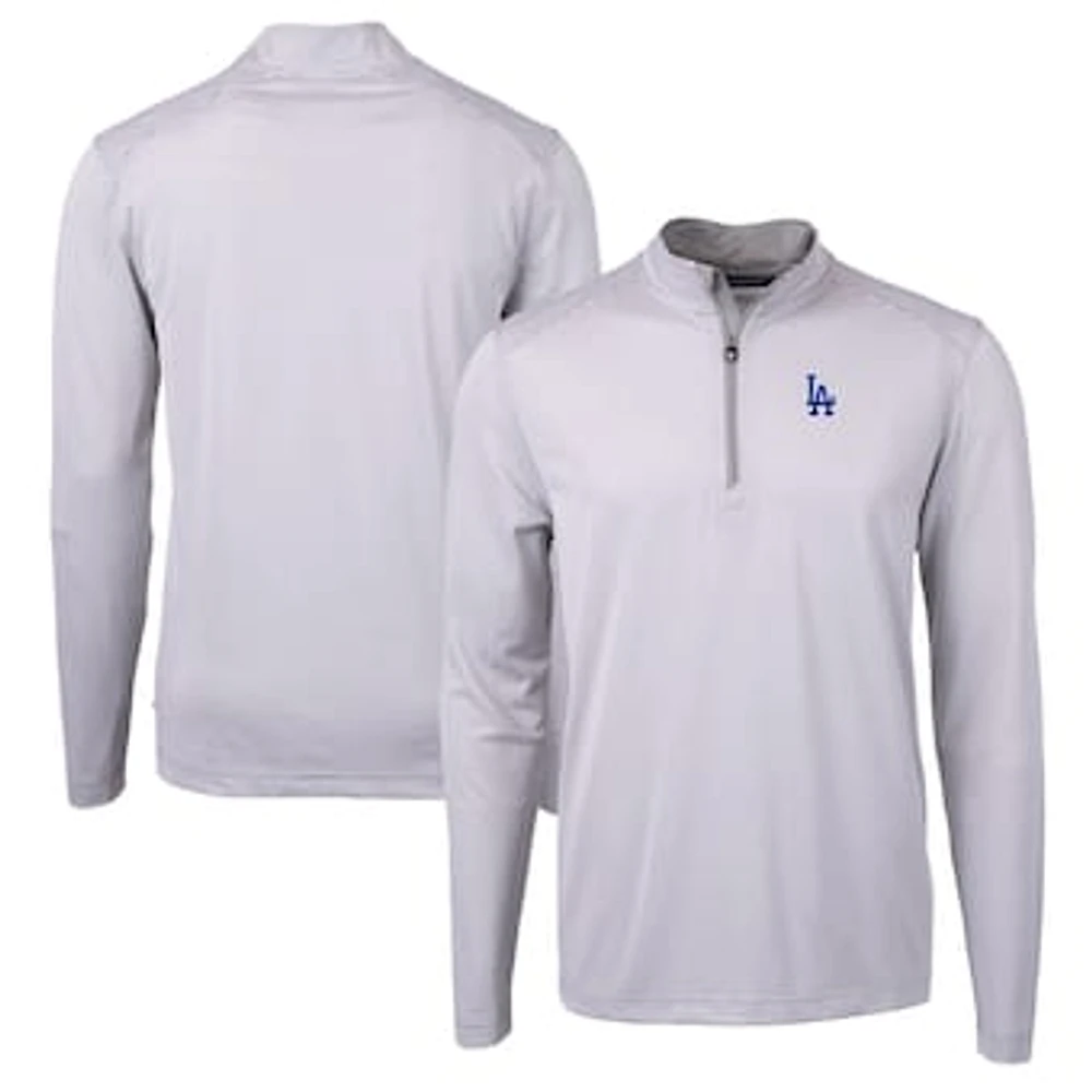 Men's Cutter & Buck Gray/White Los Angeles Dodgers Virtue Eco Pique Micro Stripe Recycled Quarter-Zip Pullover Top