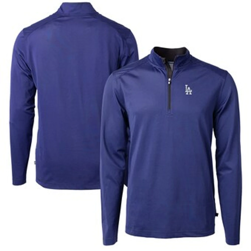 Men's Cutter & Buck Royal/Black Los Angeles Dodgers Virtue Eco Pique Micro Stripe Recycled Quarter-Zip Pullover Top