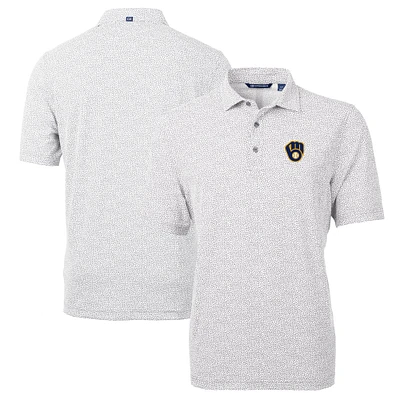 Men's Cutter & Buck Gray Milwaukee Brewers Virtue Eco Pique Botanical Print Recycled Polo