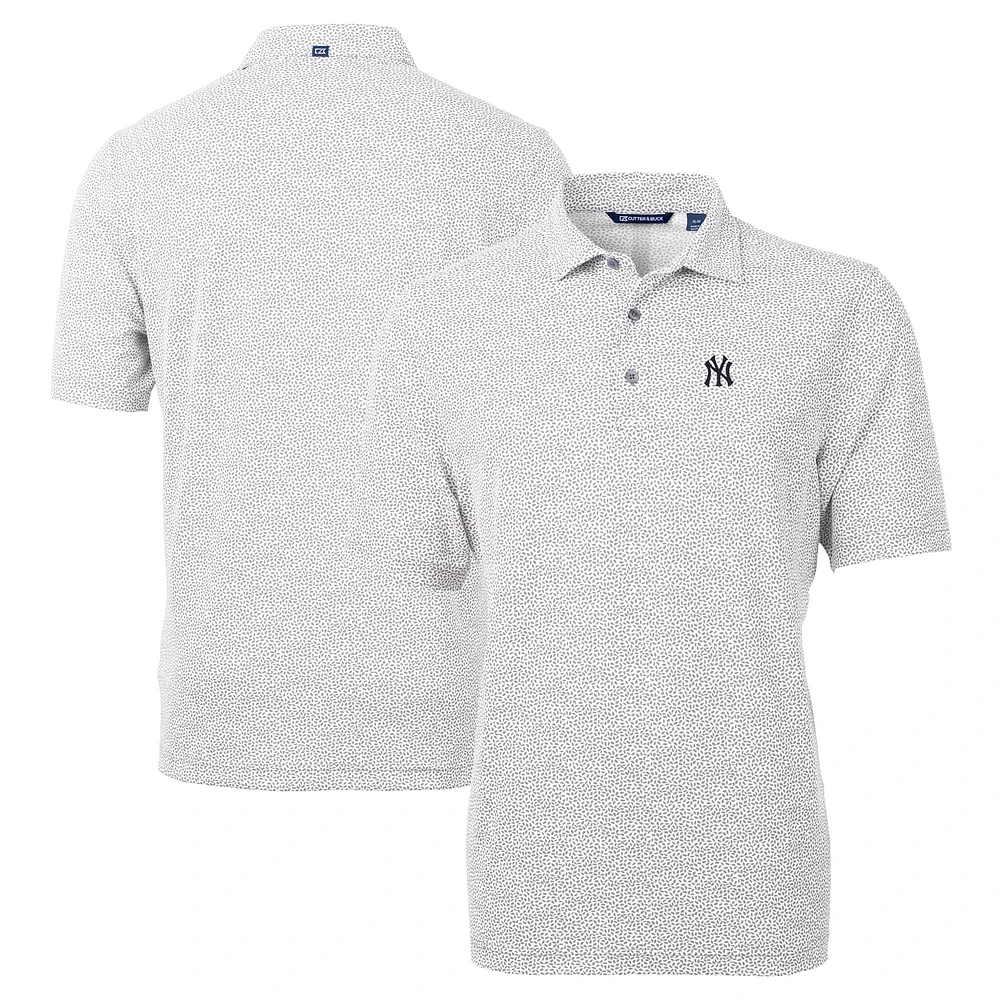 Men's Cutter & Buck Gray New York Yankees Virtue Eco Pique Botanical Print Recycled Polo