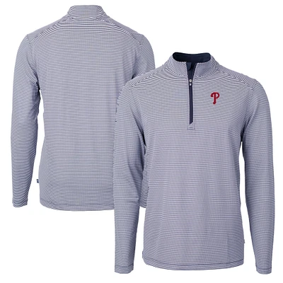 Men's Cutter & Buck Navy/White Philadelphia Phillies Virtue Eco Pique Micro Stripe Recycled Quarter-Zip Pullover Top