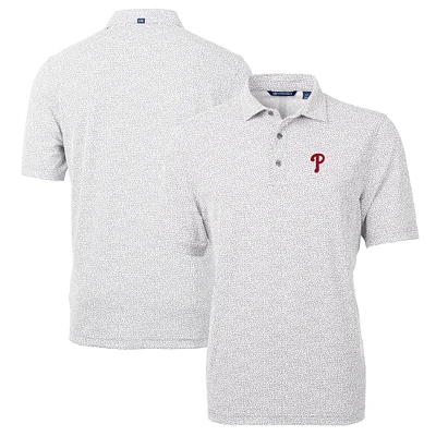 Men's Cutter & Buck Gray Philadelphia Phillies Virtue Eco Pique Botanical Print Recycled Polo