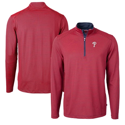 Men's Cutter & Buck Red/Navy Philadelphia Phillies Virtue Eco Pique Micro Stripe Recycled Quarter-Zip Pullover Top