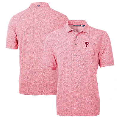 Men's Cutter & Buck Red Philadelphia Phillies Virtue Eco Pique Botanical Print Recycled Polo