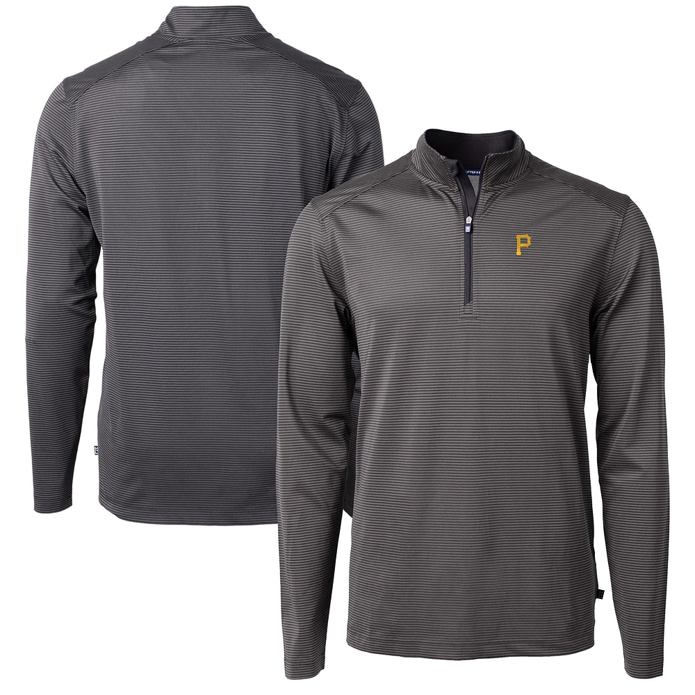 Men's Cutter & Buck Black/Gray Pittsburgh Pirates Virtue Eco Pique Micro Stripe Recycled Quarter-Zip Pullover Top
