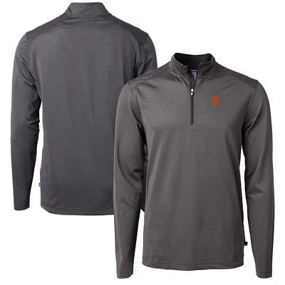 Men's Cutter & Buck Black/Gray San Francisco Giants Virtue Eco Pique Micro Stripe Recycled Quarter-Zip Pullover Top