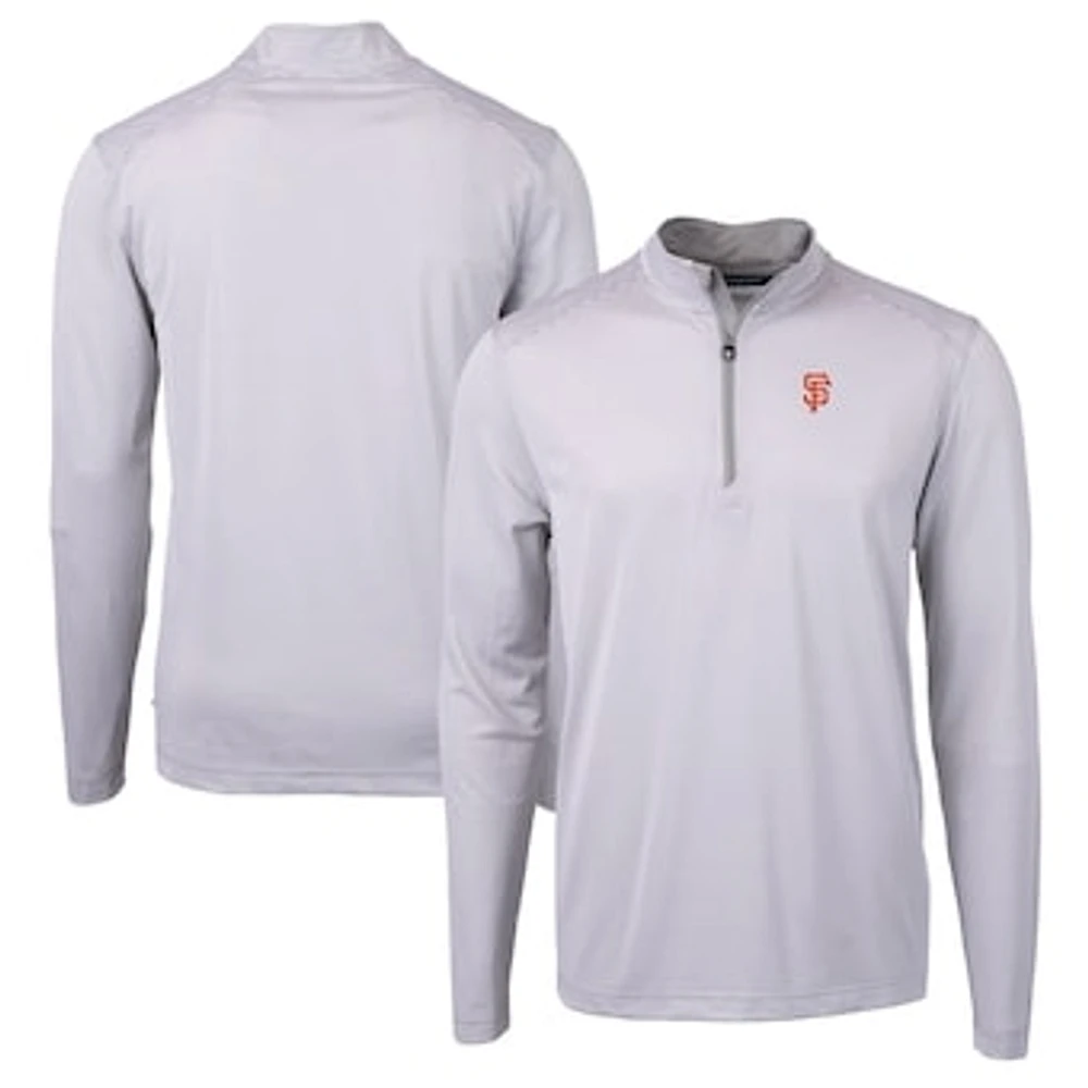 Men's Cutter & Buck Gray/White San Francisco Giants Virtue Eco Pique Micro Stripe Recycled Quarter-Zip Pullover Top