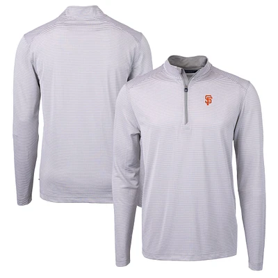 Men's Cutter & Buck Gray/White San Francisco Giants Virtue Eco Pique Micro Stripe Recycled Quarter-Zip Pullover Top
