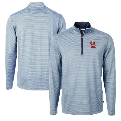 Men's Cutter & Buck Light Blue/Navy St. Louis Cardinals Virtue Eco Pique Micro Stripe Recycled Quarter-Zip Pullover Top