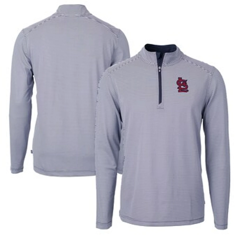 Men's Cutter & Buck Navy/White St. Louis Cardinals Virtue Eco Pique Micro Stripe Recycled Quarter-Zip Pullover Top
