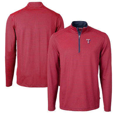 Men's Cutter & Buck Red/Navy Texas Rangers Virtue Eco Pique Micro Stripe Recycled Quarter-Zip Pullover Top