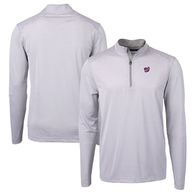 Men's Cutter & Buck Gray/White Washington Nationals Virtue Eco Pique Micro Stripe Recycled Quarter-Zip Pullover Top
