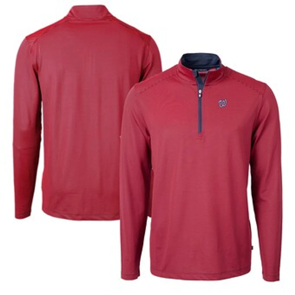 Men's Cutter & Buck Red/Navy Washington Nationals Virtue Eco Pique Micro Stripe Recycled Quarter-Zip Pullover Top
