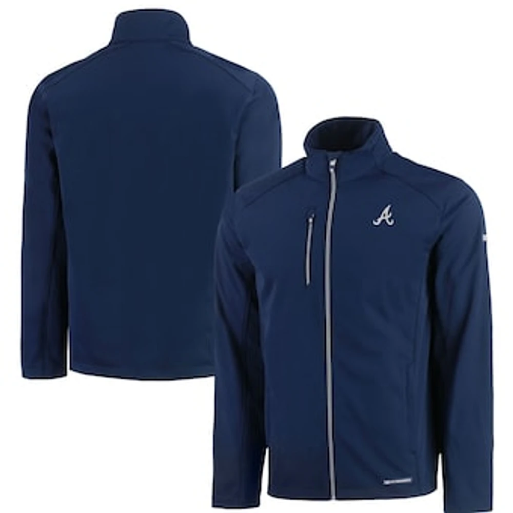 Men's Cutter & Buck Navy Atlanta Braves Evoke Eco Softshell Recycled Full-Zip Jacket