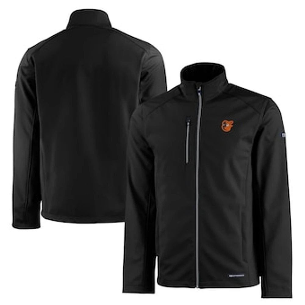 Men's Cutter & Buck Black Baltimore Orioles Evoke Eco Softshell Recycled Full-Zip Jacket