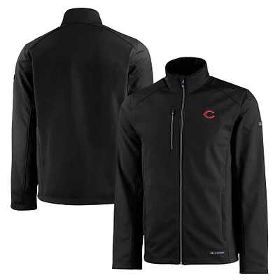 Men's Cutter & Buck Black Cincinnati Reds Evoke Eco Softshell Recycled Full-Zip Jacket
